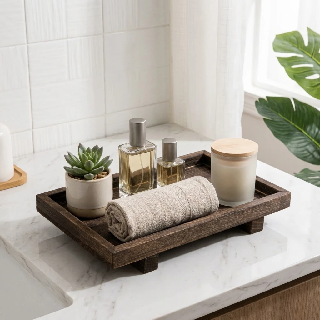 Home Edit Bathroom Storage - Plateau de rangement en bois rétro